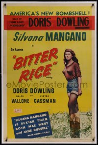 1z029 BITTER RICE linen 1sh 1950 introducing America's new bombshell, sexy Silvana Mangano!