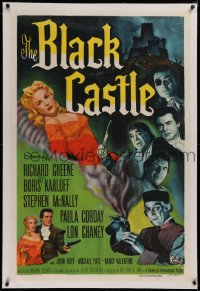 1z030 BLACK CASTLE linen 1sh 1952 Boris Karloff, Lon Chaney Jr., horror crawls in the catacombs!