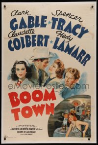 1z034 BOOM TOWN linen style D 1sh 1940 stone litho of Clark Gable, Tracy, Colbert & Hedy Lamarr!