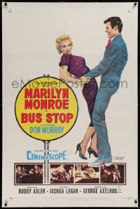 1z044 BUS STOP linen 1sh 1956 full-length art of cowboy Don Murray holding sexy Marilyn Monroe!