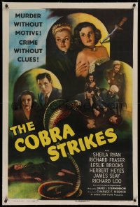 1z059 COBRA STRIKES linen 1sh 1948 Sheila Ryan, murder without motive, crime without clues, rare!