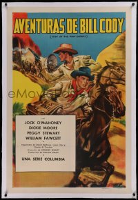 1z060 CODY OF THE PONY EXPRESS linen Spanish/US 1sh 1950 Glenn Cravath art of cowboy Jock Mahoney!