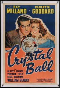 1z065 CRYSTAL BALL linen 1sh 1943 sexy Paulette Goddard & Ray Milland looking into crystal ball!