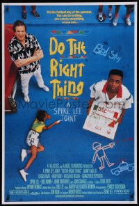 1z078 DO THE RIGHT THING linen 1sh 1989 Spike Lee, Danny Aiello, girl scribbling with sidewalk chalk!