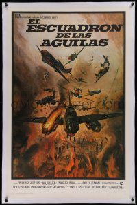 1z086 EAGLES OVER LONDON linen int'l Spanish language 1sh 1970 cool art of WWII aerial battle!