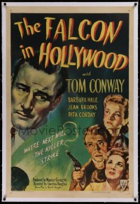 1z094 FALCON IN HOLLYWOOD linen 1sh 1944 detective Tom Conway, where next will the killer strike!