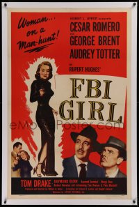 1z099 FBI GIRL linen 1sh 1951 sexy full-length image of Audrey Totter with gun, woman on a man-hunt!