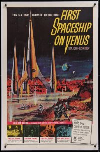 1z101 FIRST SPACESHIP ON VENUS linen 1sh 1962 Der Schweigende Stern, German sci-fi, cool art!