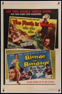 1z106 FLESH IS WEAK/BLONDE IN BONDAGE linen 1sh 1957 great double-bill, bad girl art for each movie!