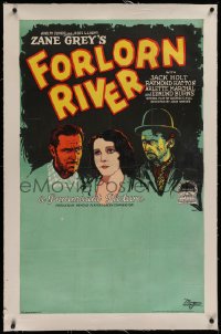 1z113 FORLORN RIVER linen style B 1sh 1926 art of Jack Holt, Marchal & Hatton, Zane Grey, rare!
