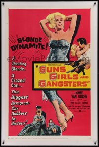 1z143 GUNS, GIRLS & GANGSTERS linen 1sh 1959 sexy Mamie Van Doren is a blonde hell-cat on the prowl!