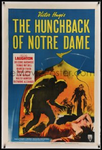 1z156 HUNCHBACK OF NOTRE DAME linen 1sh R1952 Victor Hugo, best Charles Laughton & Maureen O'Hara!
