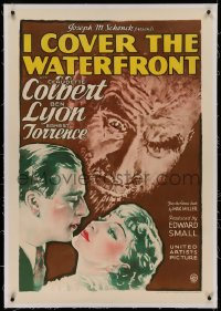 1z159 I COVER THE WATERFRONT linen 1sh 1933 art of Torrence looming over Lyon & Colbert, ultra rare!