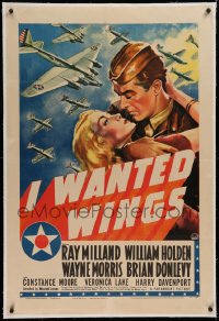 1z161 I WANTED WINGS linen 1sh 1941 best art of sexy Veronica Lake & Ray Milland embracing, rare!