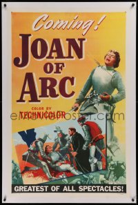 1z168 JOAN OF ARC linen style B teaser 1sh 1948 different art of Ingrid Bergman in armor & wounded!