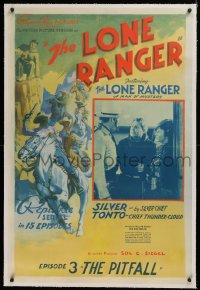 1z190 LONE RANGER linen chapter 3 1sh 1938 first serial version, inset w/masked Lee Powell, rare!