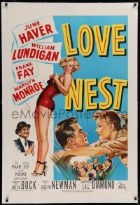 1z199 LOVE NEST linen 1sh 1951 full-length art of sexy Marilyn Monroe, William Lundigan, June Haver!