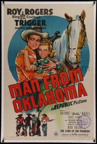 1z201 MAN FROM OKLAHOMA linen 1sh 1945 Roy Rogers, Trigger, Dale Evans, Gabby, Sons of the Pioneers!