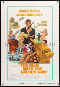 1z202 MAN WITH THE GOLDEN GUN linen West Hemi 1sh 1974 Roger Moore as James Bond by Robert McGinnis!