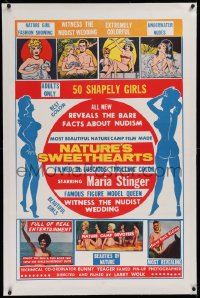 1z236 NATURE'S SWEETHEARTS linen 1sh 1963 Bunny Yeager reveals bare facts of nudism, 50 shapely girls!