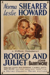 1z281 ROMEO & JULIET linen style D 1sh 1936 great art of Norma Shearer & Leslie Howard, ultra rare!