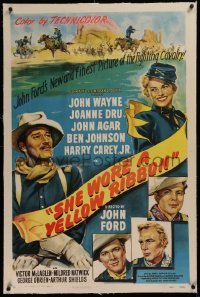 1z288 SHE WORE A YELLOW RIBBON linen 1sh 1949 great art of John Wayne & Joanne Dru, John Ford!