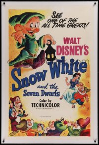 1z294 SNOW WHITE & THE SEVEN DWARFS linen 1sh R1951 Walt Disney, different art of lead stars, rare!