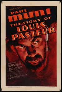1z305 STORY OF LOUIS PASTEUR linen 1sh 1936 incredible art of Paul Muni, William Dieterle, ultra rare!