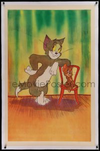 1z324 TOM & JERRY linen 1sh 1950s great full-color image with the cat & mouse posing by chair!