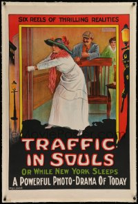 1z327 TRAFFIC IN SOULS linen 1sh 1913 Universal movie exposing white slavery in New York, ultra rare!