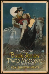 1z329 TWO MOONS linen style B 1sh 1920 art of Buck Jones & Carol Holloway on horse, ultra rare!