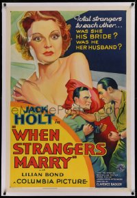 1z343 WHEN STRANGERS MARRY linen style B 1sh 1933 was she his bride? was he her husband? very rare!