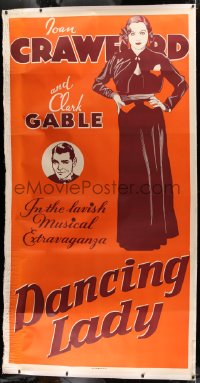 2a031 DANCING LADY linen Leader Press 3sh 1933 different art of Joan Crawford & Clark Gable, rare!