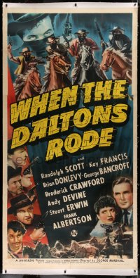 2a049 WHEN THE DALTONS RODE linen 3sh 1940 Kay Francis, Randolph Scott, cool outlaw art, rare!