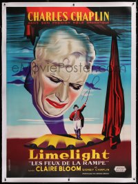 2a090 LIMELIGHT linen French 1p R1960s different close up art of crying Charlie Chaplin + on stage!