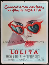 2a091 LOLITA linen REPRO French 1p 1980s Kubrick, Sue Lyon with sunglasses & lollipop, Soubie art!