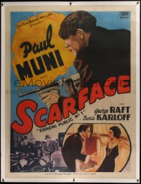 2a095 SCARFACE linen French 1p R1940s Howard Hawks, stone litho of Paul Muni with Tommy gun!