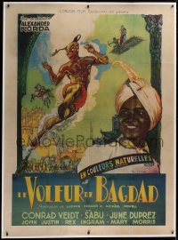 2a099 THIEF OF BAGDAD linen French 1p 1946 colorful Marcel Jeanne art of Sabu & genie, ultra rare!