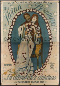 2a072 CAMILLE linen French 2p 1912 Dreville art of Sarah Bernhardt as Dumas doomed heroine, rare!