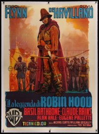 2a056 ADVENTURES OF ROBIN HOOD linen Italian 1p R1953 different Martinati art of Errol Flynn, rare!