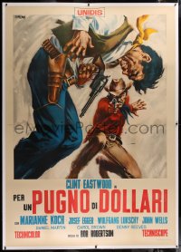 2a052 FISTFUL OF DOLLARS linen Italian 2p 1964 Leone's Per un Pugno di Dollari, Simeoni art, rare!