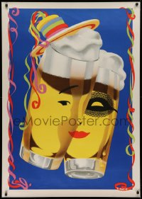 2a019 CARNIVAL SEASON POSTER 33x47 German special poster 1950s Abeking art, faces on 2 beer glasses!