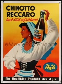 2a119 CHINOTTO RECCARO linen 36x50 Swiss advertising poster 1950s art of pretty lady & orange drink!