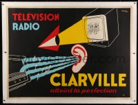 2a139 CLARVILLE linen 47x62 French advertising poster 1950s great R.B. Sibia art of TV & radio!