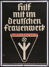 2a113 DEUTSCHES FRAUENWERK linen 34x47 German special poster 1930s Nazi Women's League, w/swastika!