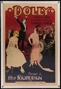 2a125 DOLLY linen 32x47 French stage poster 1922 Clerice Freres art of band entertaining nightclub!