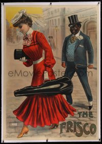 2a130 FRISCO linen 38x54 French special poster 1905 Galice art of man watching woman w/violin case!