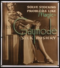 2a107 GAYMODE linen 43x48 advertising poster 1930s solve silk hosiery stocking problems like magic!