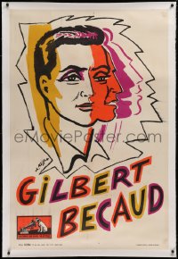 2a135 GILBERT BECAUD linen 31x47 French music poster 1950s great Kiffer art of the French singer!
