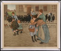 2a108 JULES ADLER linen 32x40 special poster 1905 art of parents saying goodbye to children!